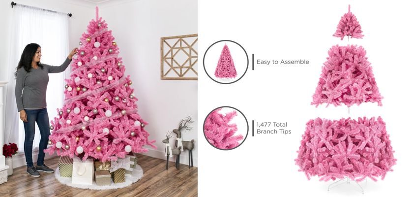 Pink Artificial Christmas Tree with Foldable Stand